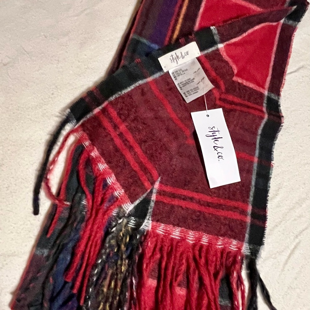 NEW Style & Co. Red, White and Black Plaid Scarf - Picture 2 of 7